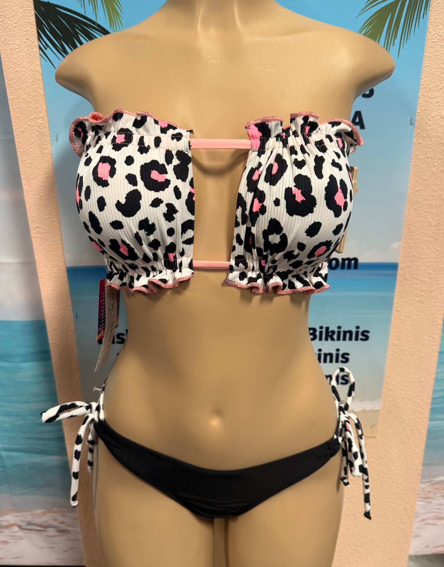 Cabo Tie Side Bottoms White Leopard Ribbed