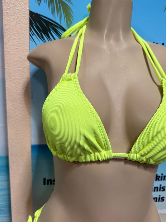 Layla Triangle Top Neon Yellow Ribbed