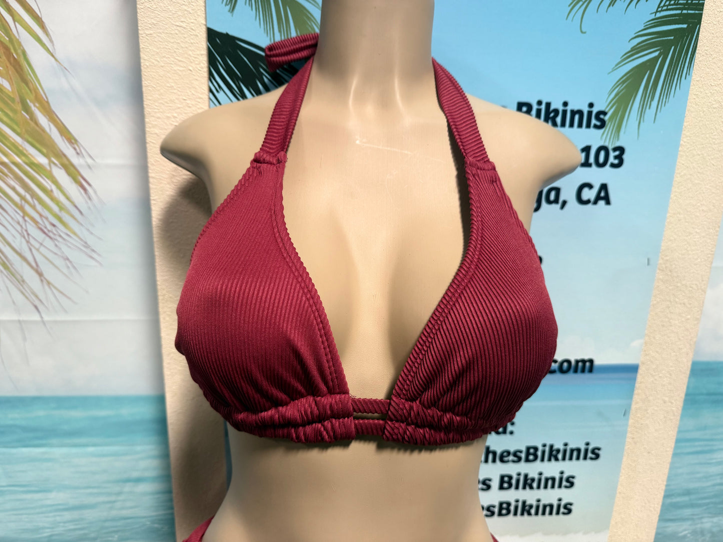 Lola Double String Bikini Top Brown Berry Ribbed