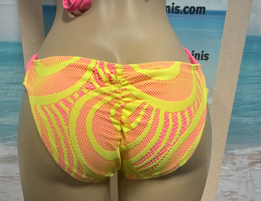 Paradise Bikini Bottoms Neon Pink with Neon Yellow Crochet