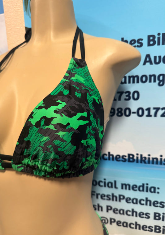 Lolita Double String Top Black Green Camouflage