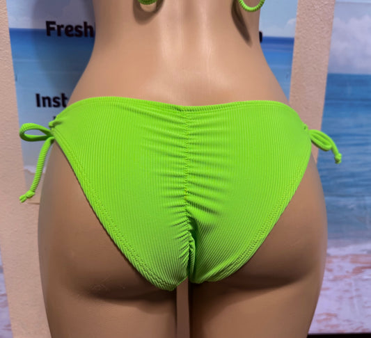 Cabo Tie Side Bottoms Neon Green Ribbed