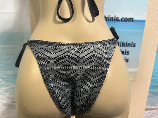 Islander Rio Tie Side Bottoms in Black Silver Metallic Crochet Net