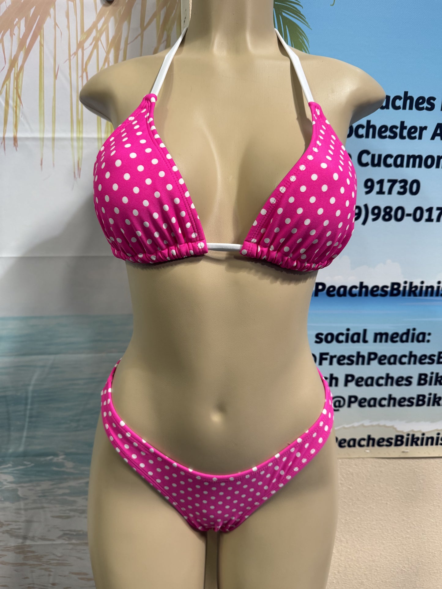 Thong Bottoms in Hot Pink White Polka Dots