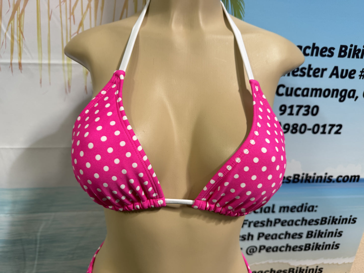 Lyla Triangle Top Hot Pink White Polka Dots