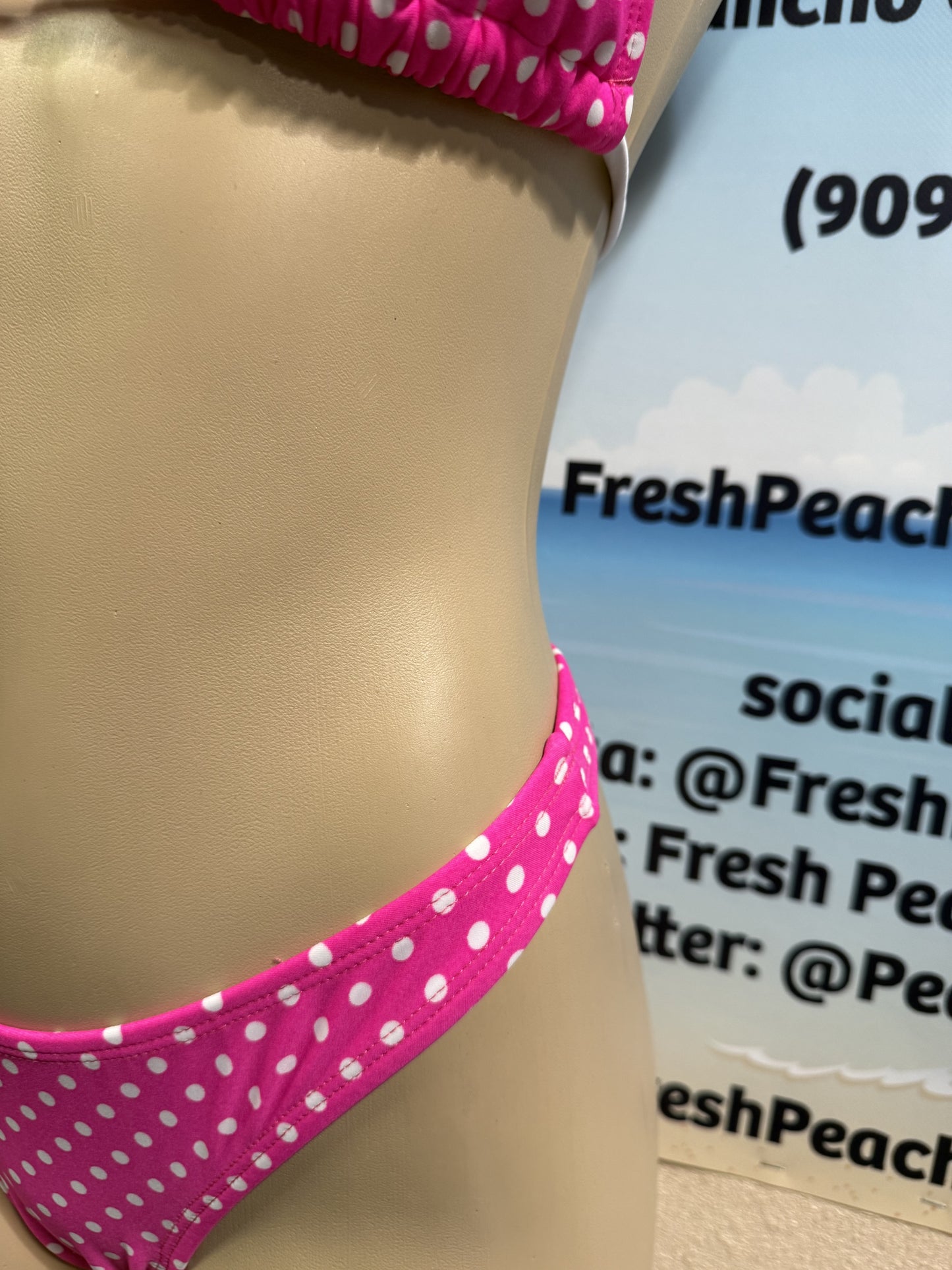 Thong Bottoms in Hot Pink White Polka Dots