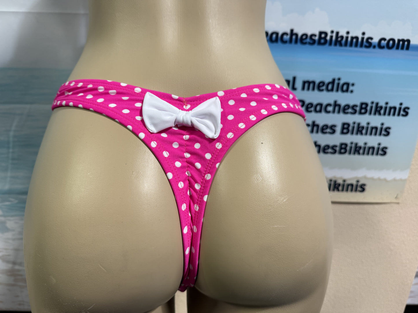 Thong Bottoms in Hot Pink White Polka Dots