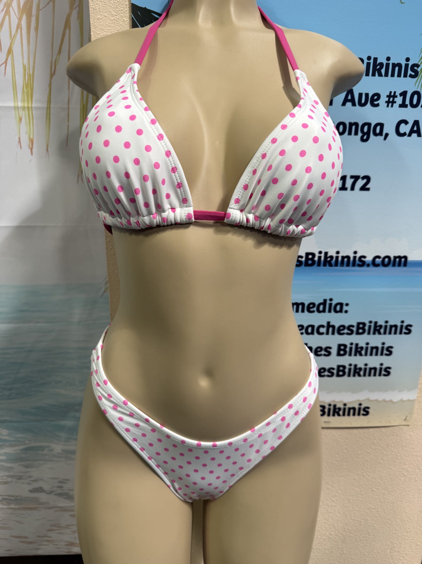 Thong Bottoms in White Pink Polka Dots