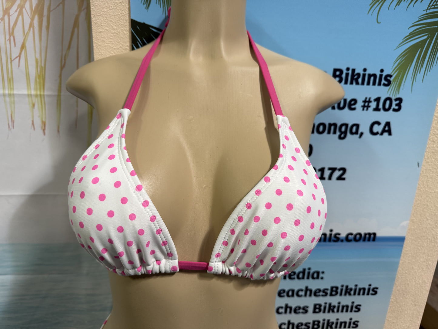 Lyla Triangle Top White Pink Polka Dots
