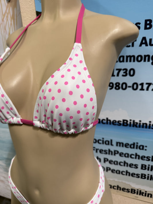 Lyla Triangle Top White Pink Polka Dots