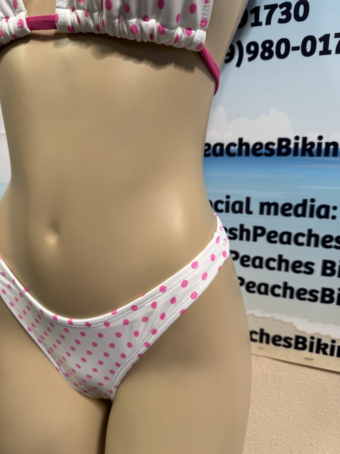Thong Bottoms in White Pink Polka Dots