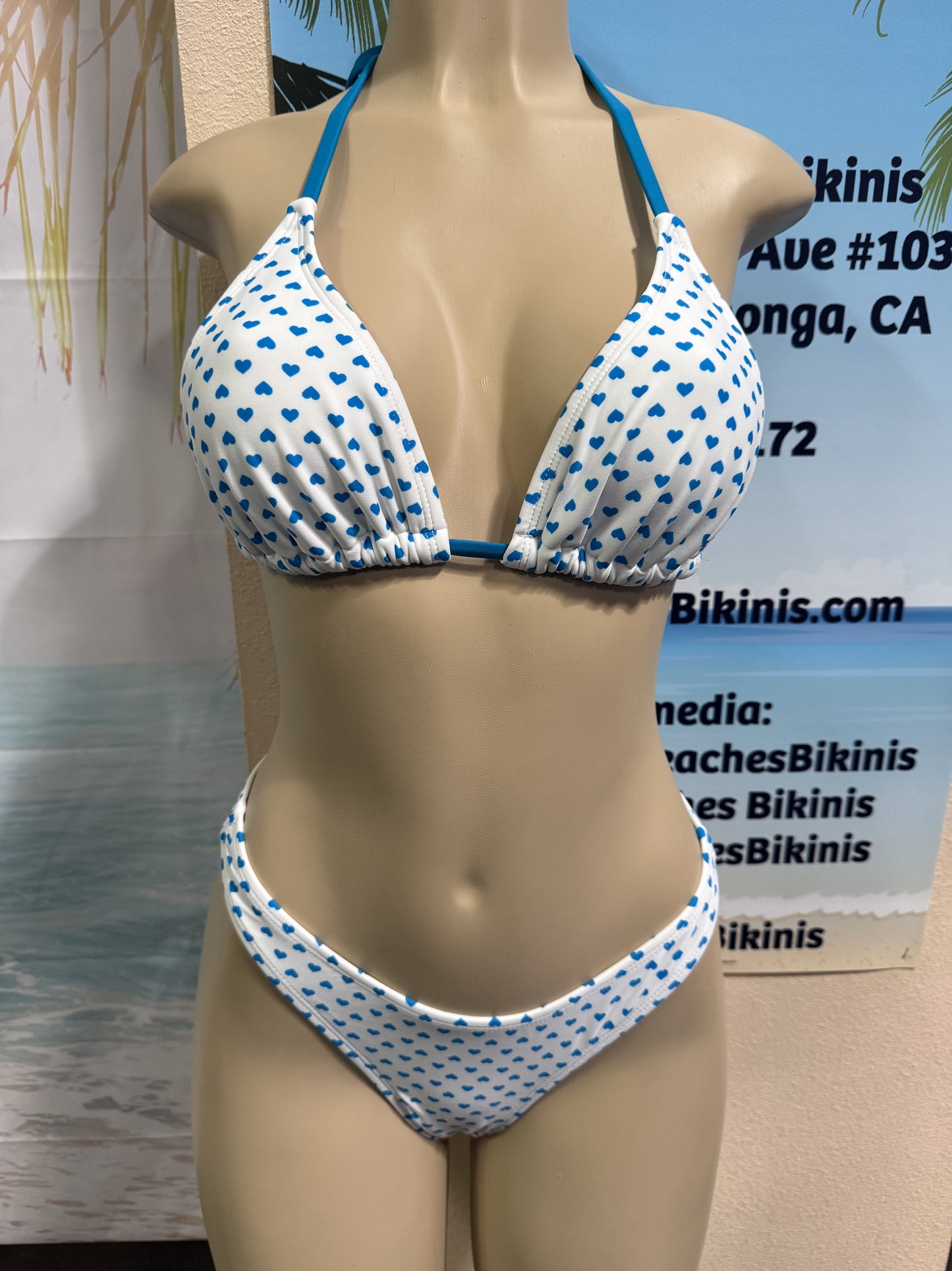 Thong Bottoms in White Turquoise Hearts