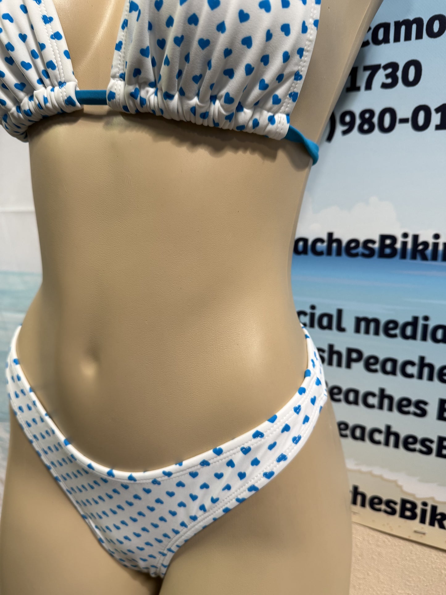 Thong Bottoms in White Turquoise Hearts