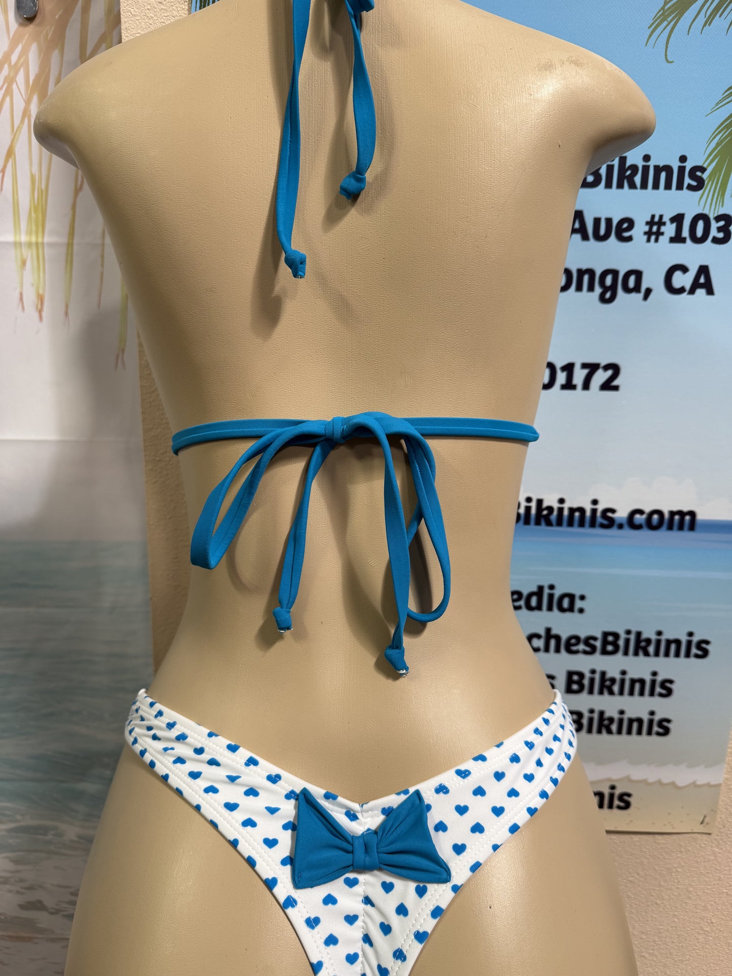 Thong Bottoms in White Turquoise Hearts