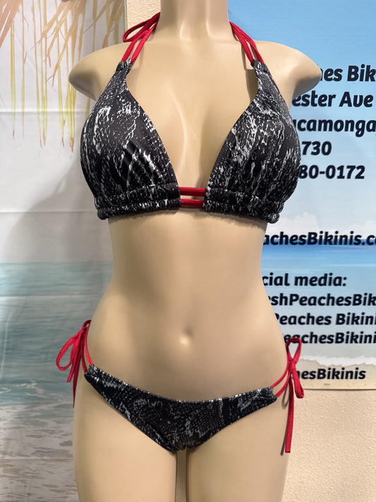 Lolita Double String Top in Black Grey Mamba Snakeskin