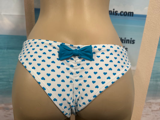 Tonga Bikini Bottoms White Turquoise Hearts