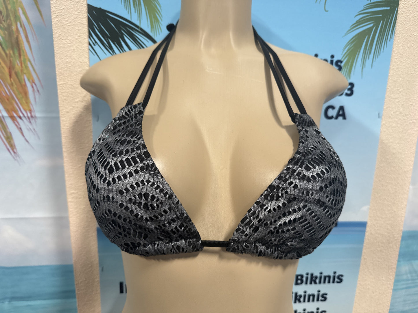 Layla Triangle Top Black Silver Metallic Crochet Net