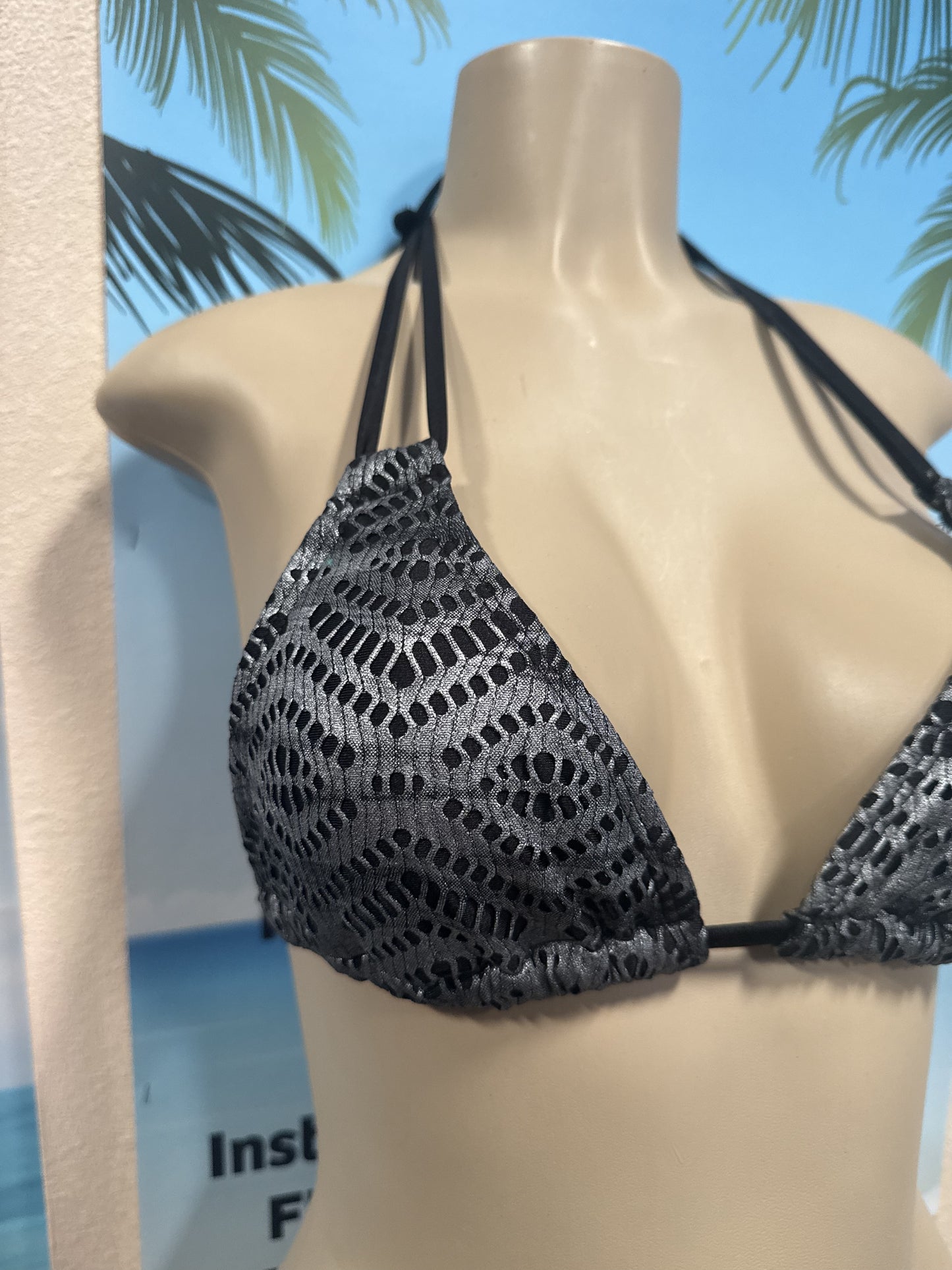 Layla Triangle Top Black Silver Metallic Crochet Net