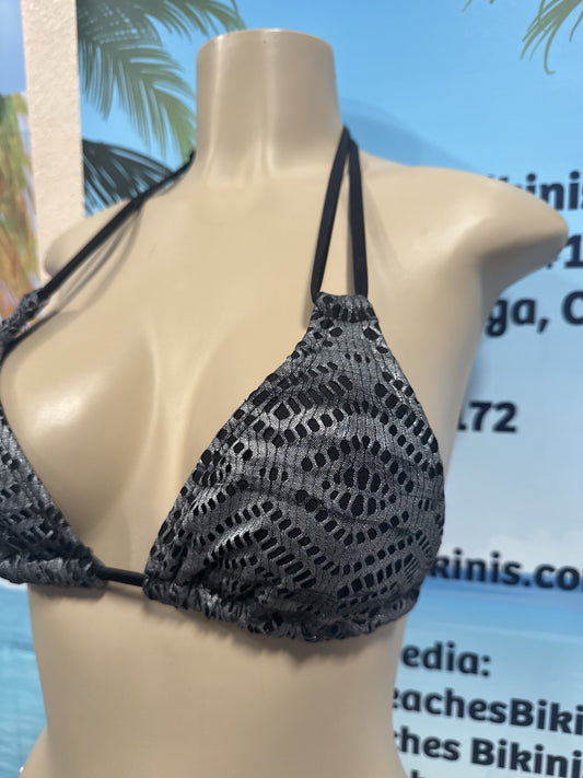 Layla Triangle Top Black Silver Metallic Crochet Net