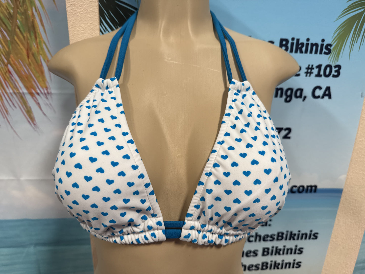 Lolita Double String Top in White Turquoise Hearts