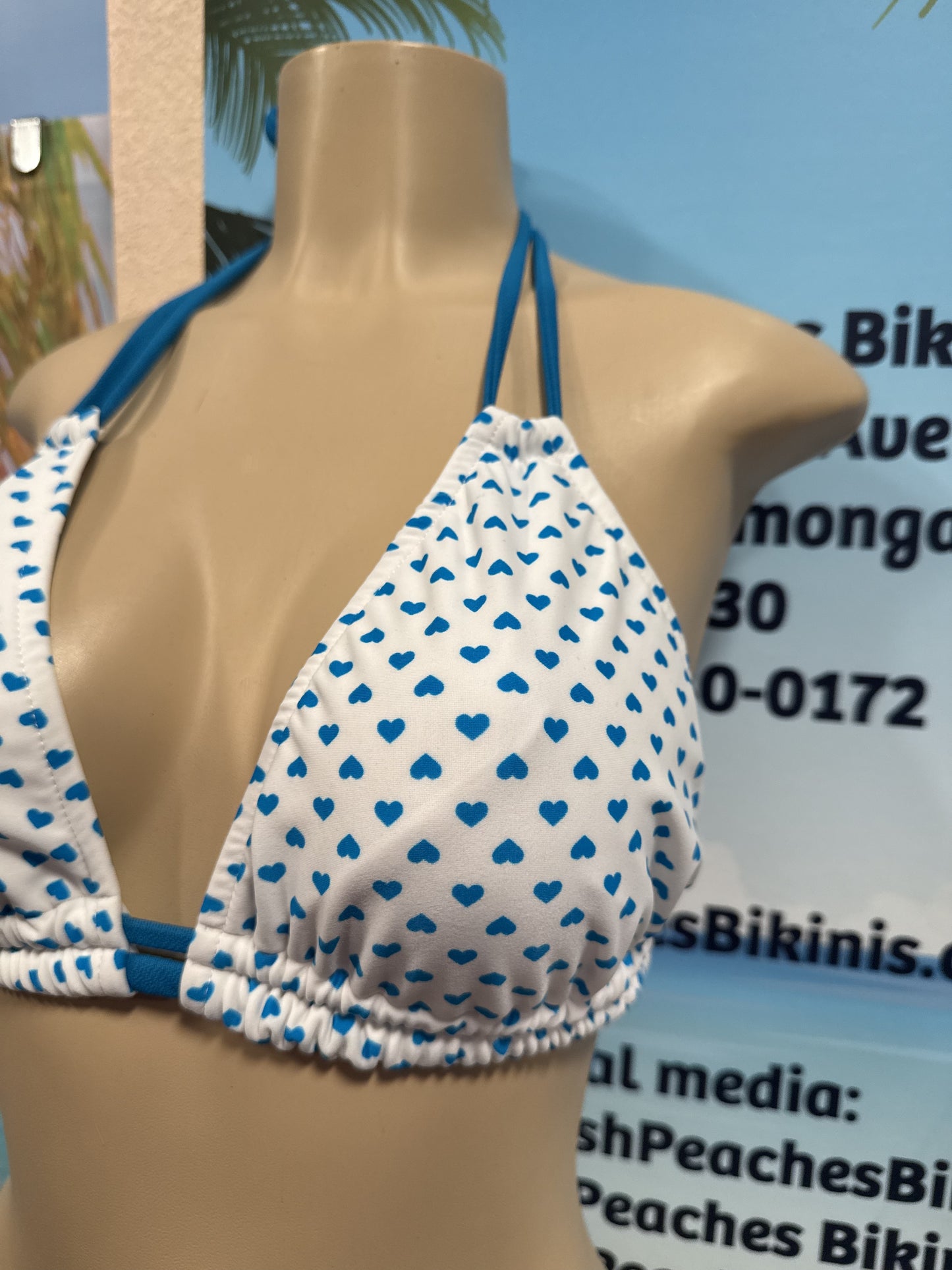 Lolita Double String Top in White Turquoise Hearts