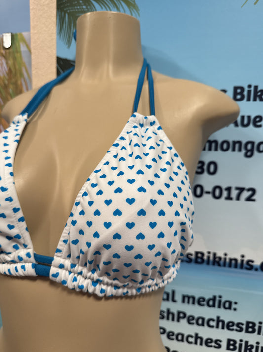 Lolita Double String Top in White Turquoise Hearts