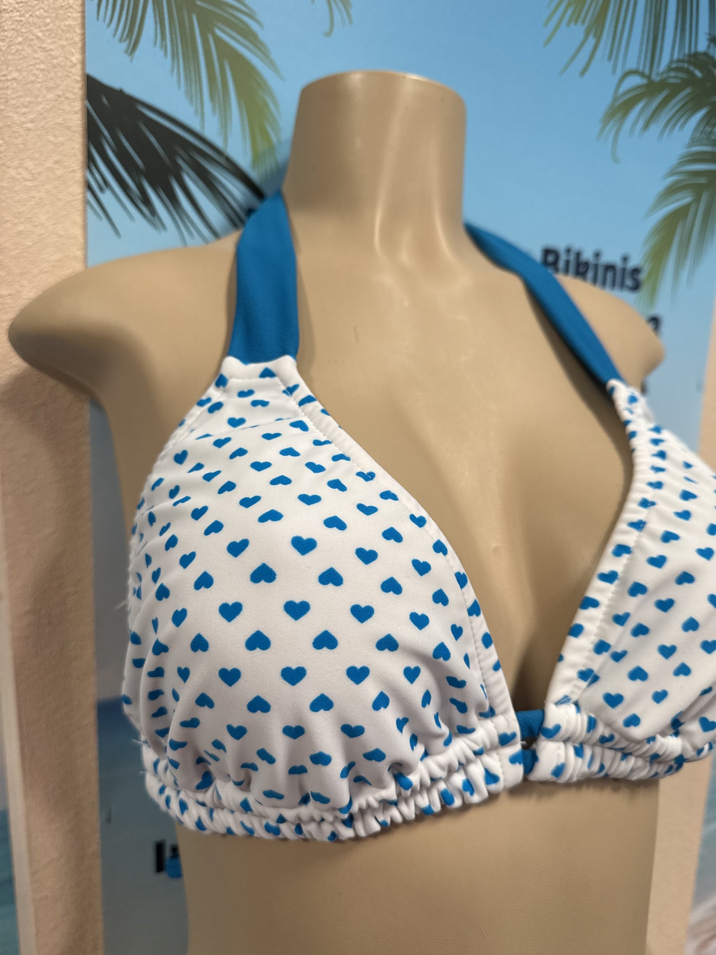 Lola Double String Bikini Top White Turquoise Hearts