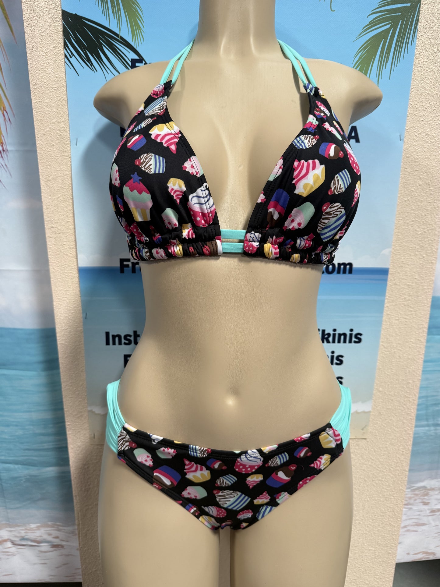 Lolita Double String Bikini Top Mint Cupcakes