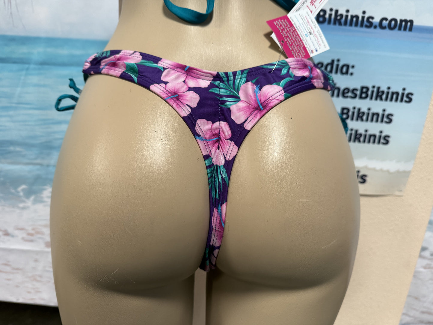 Thong To Tie Bottoms Plum Plumeria