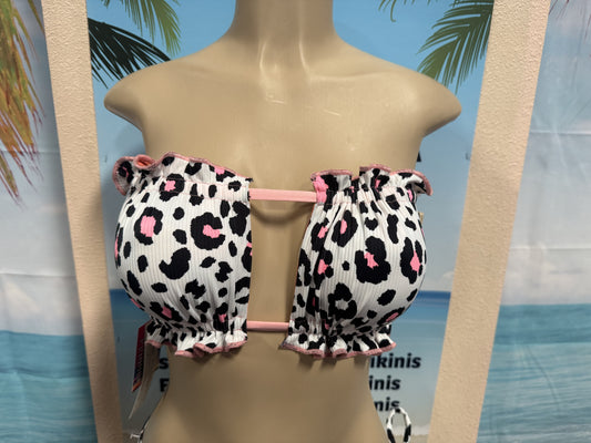 Ella Reversible Ruffle Top White Cheetah Ribbed