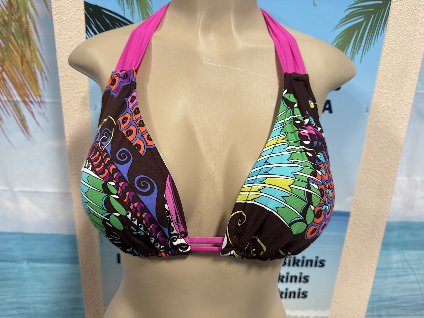 Lola Double String Bikini Top Brown Fuchsia Peacock