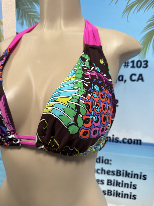 Lola Double String Bikini Top Brown Fuchsia Peacock