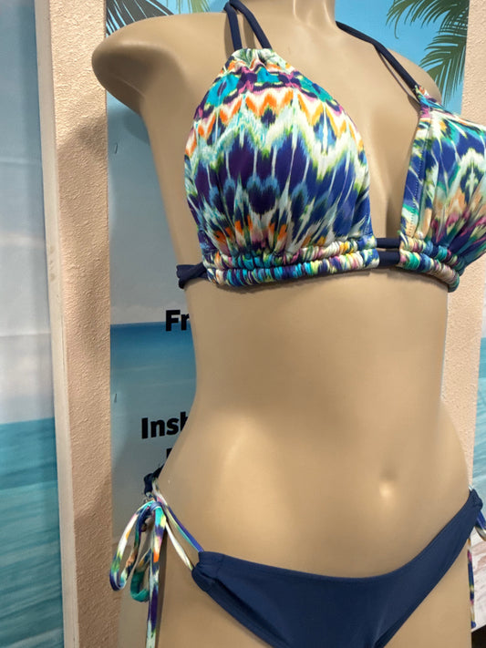 Cabo Tie Side Bottoms Navy with Watercolor Chevron ties