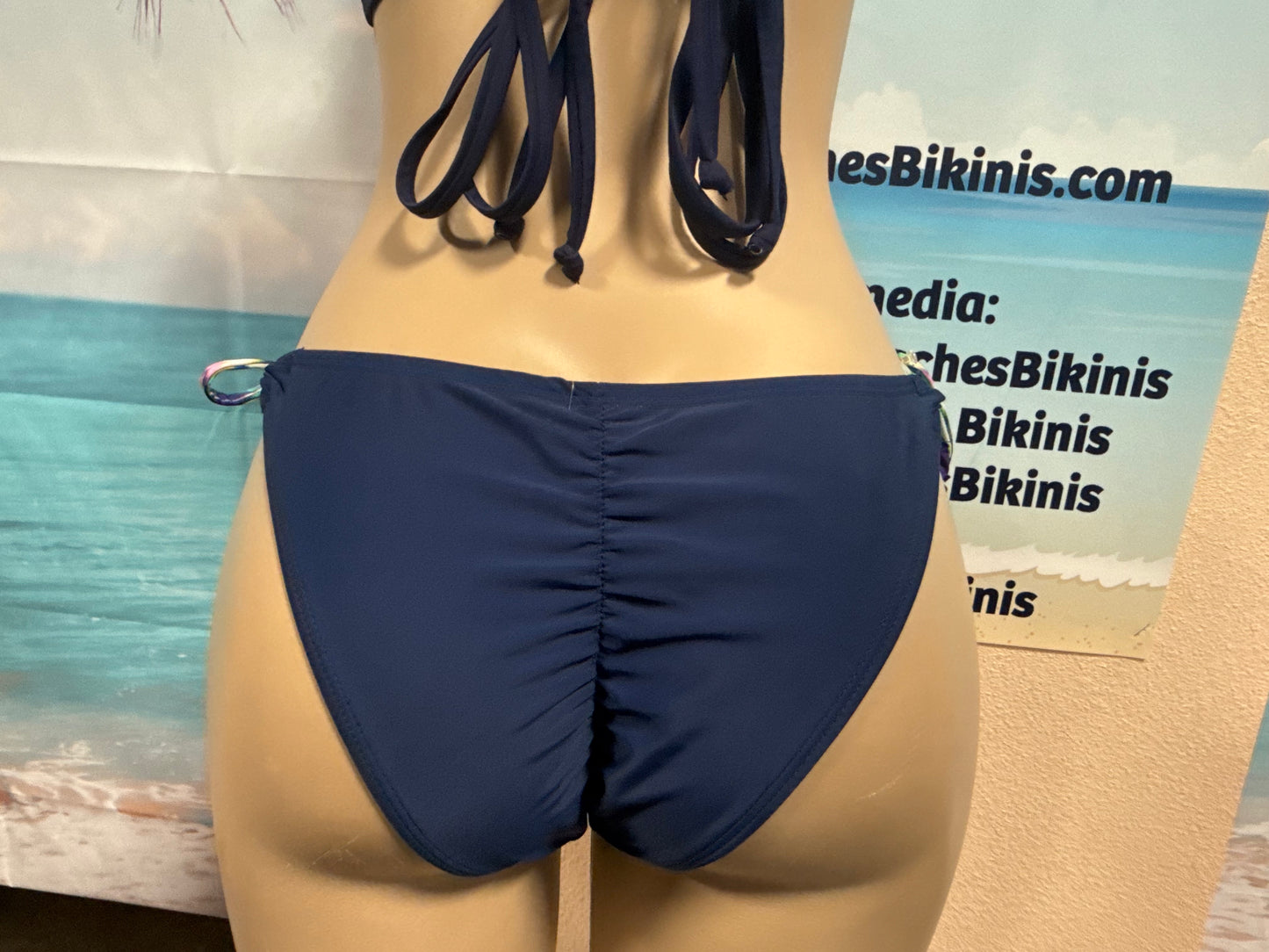 Cabo Tie Side Bottoms Navy with Watercolor Chevron ties