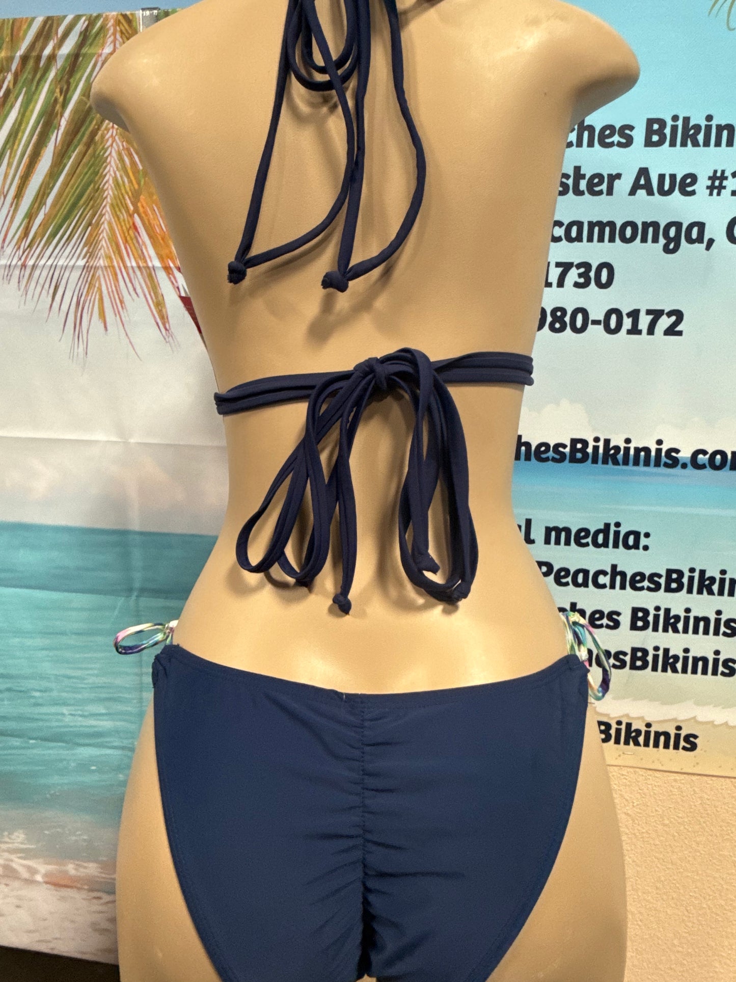 Cabo Tie Side Bottoms Navy with Watercolor Chevron ties