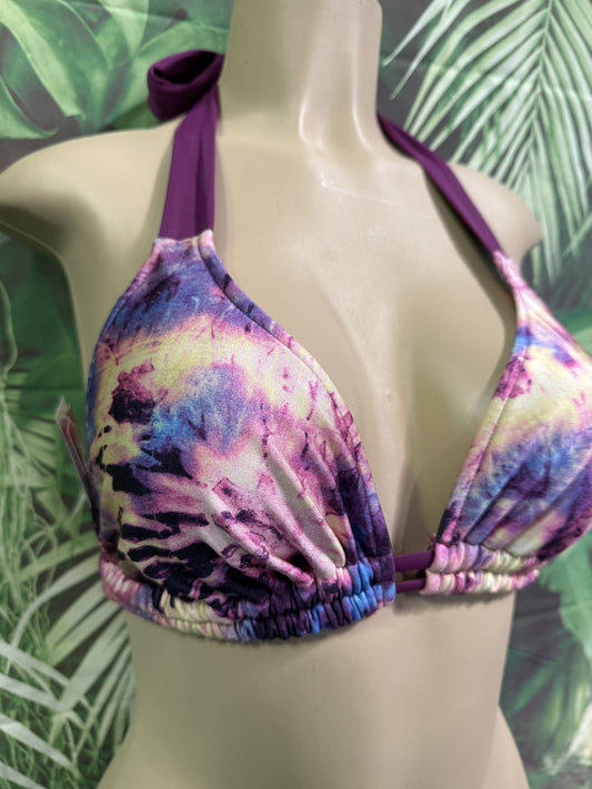 Lola Double String Bikini Top Plum Tie Dye