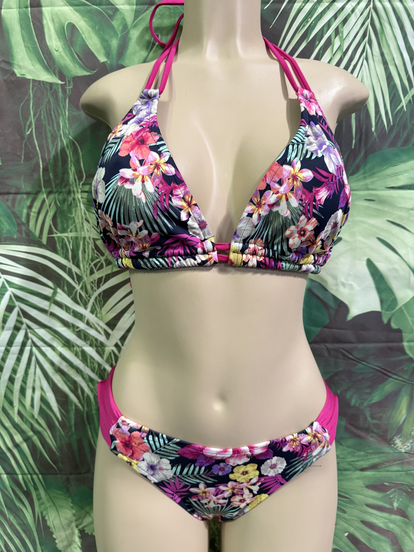 Paradise Bikini Bottoms Navy Pink Flowers