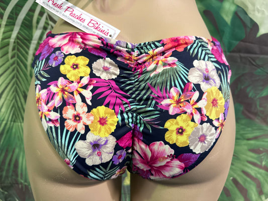 Paradise Bikini Bottoms Navy Pink Flowers