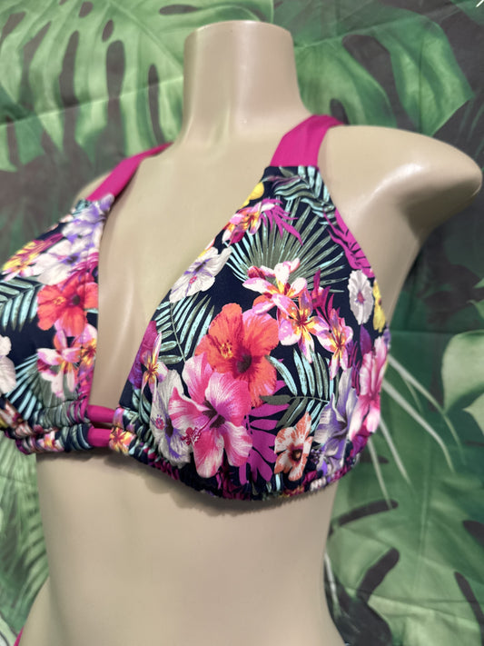 Lily Double String Top Navy Pink Flowers