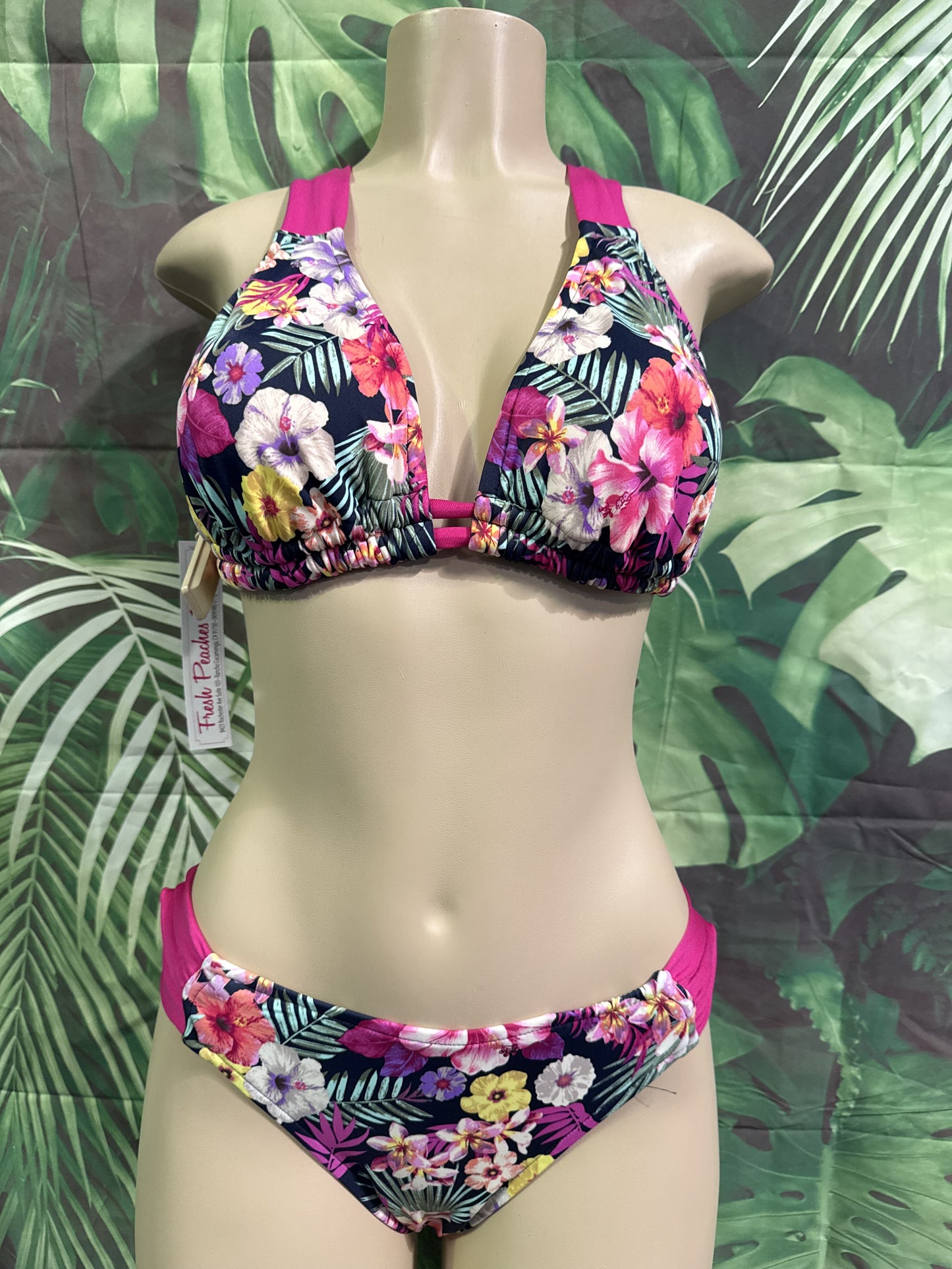 Lily Double String Top Navy Pink Flowers
