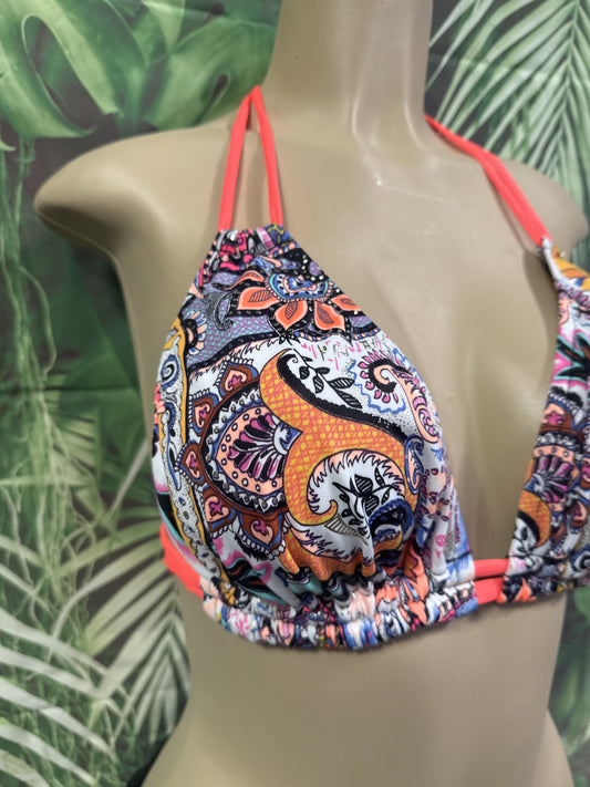 Lolita Double String Top White Neon Coral Paisley