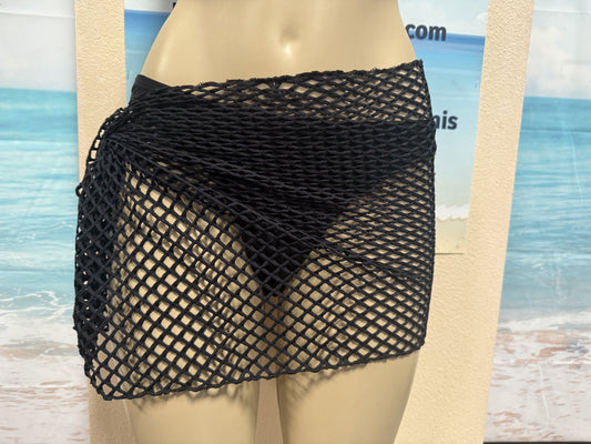 Wrap Skirt Cover Up Sarong Black Crochet Net