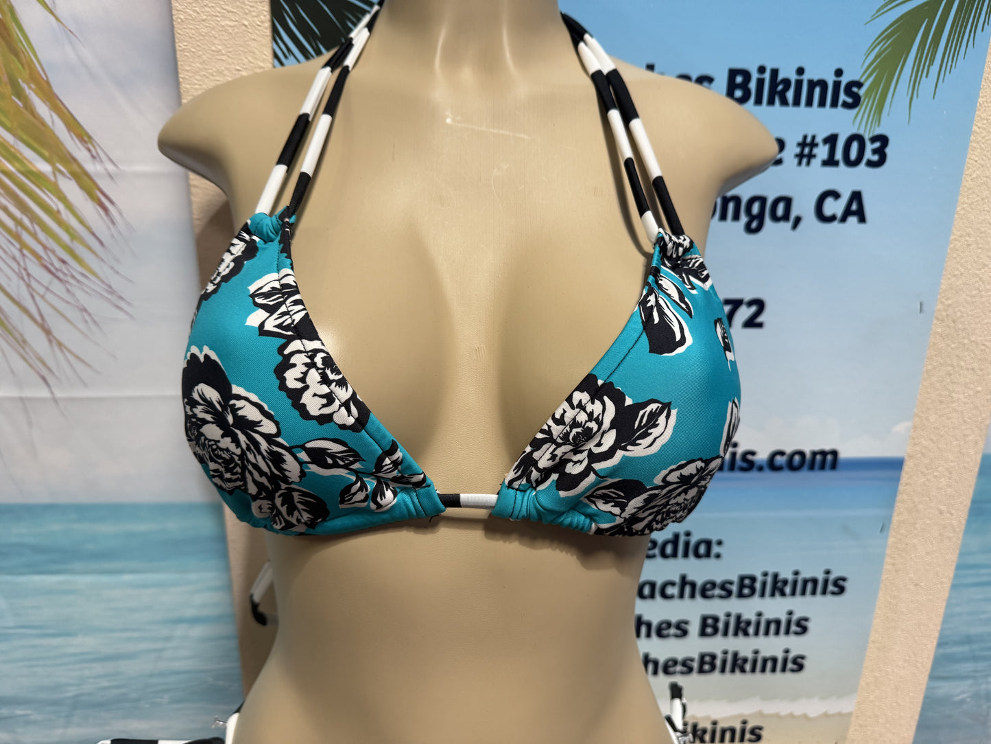 Layla Triangle Top Turquoise Black Floral Rebel