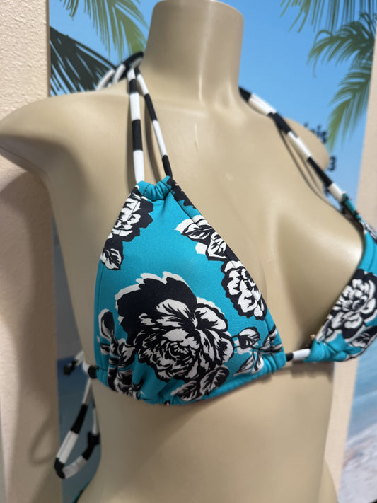 Layla Triangle Top Turquoise Black Floral Rebel