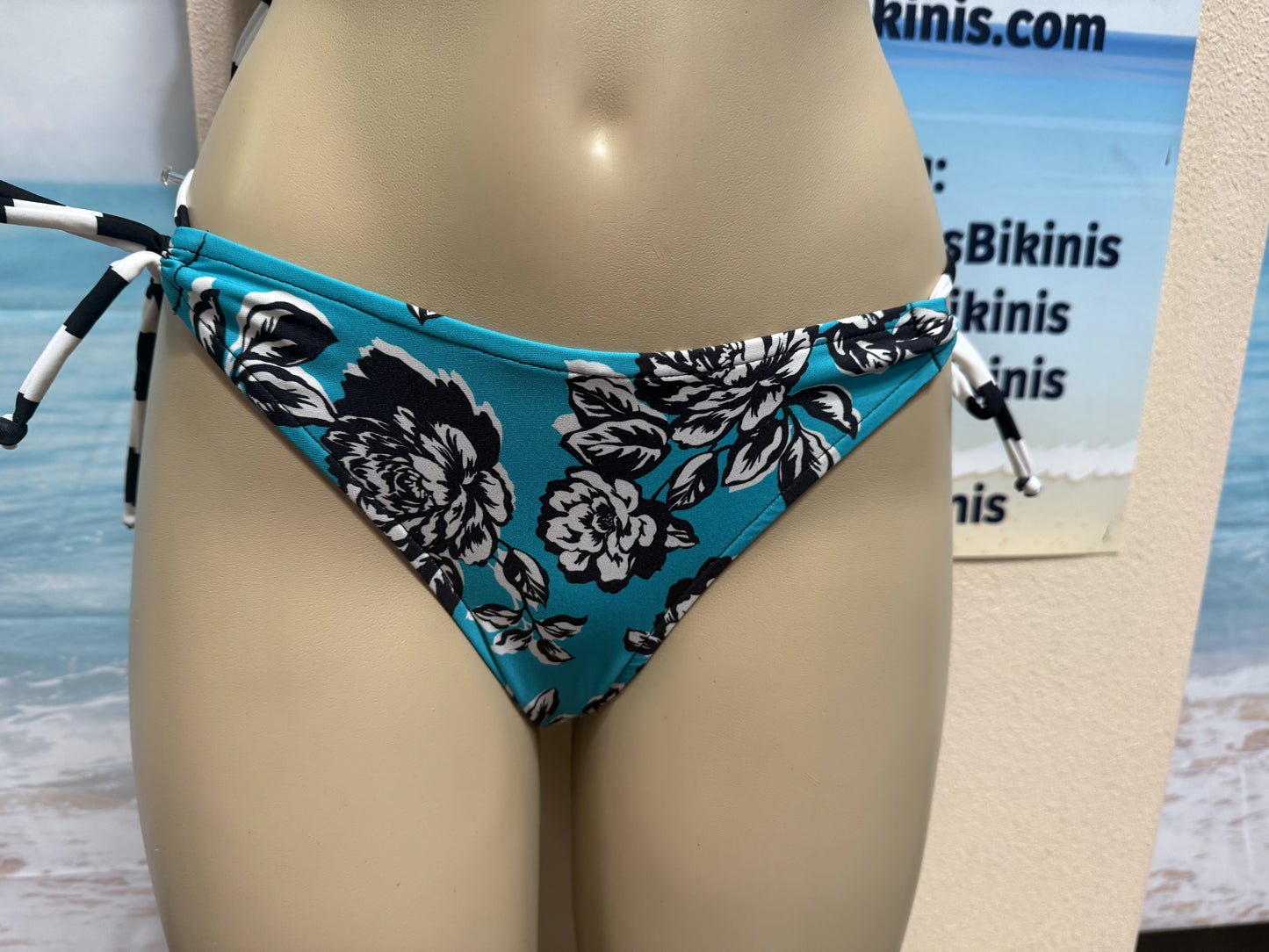 Cabo Tie Side Bottoms Turquoise Black Floral Rebel