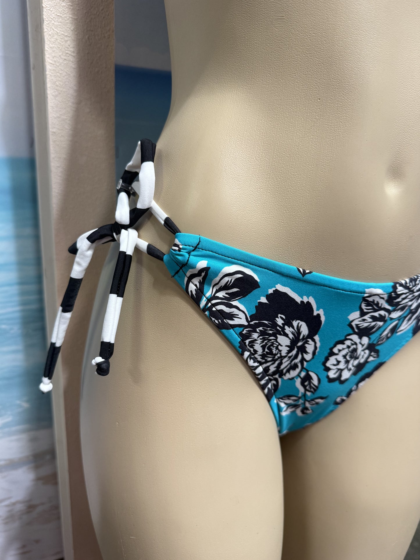 Cabo Tie Side Bottoms Turquoise Black Floral Rebel