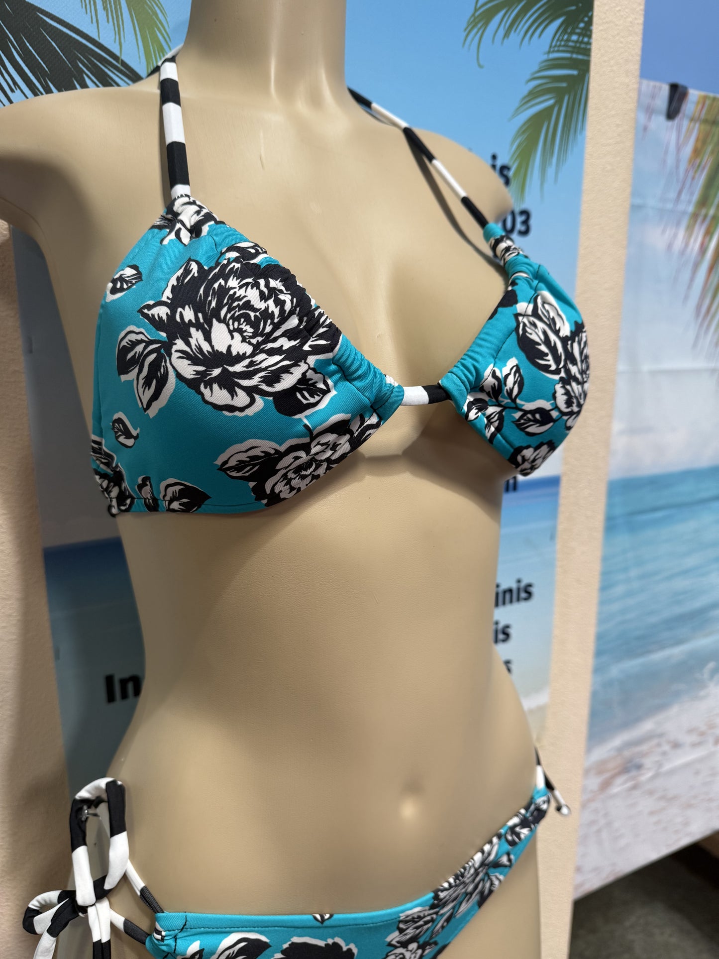 Layla Triangle Top Turquoise Black Floral Rebel