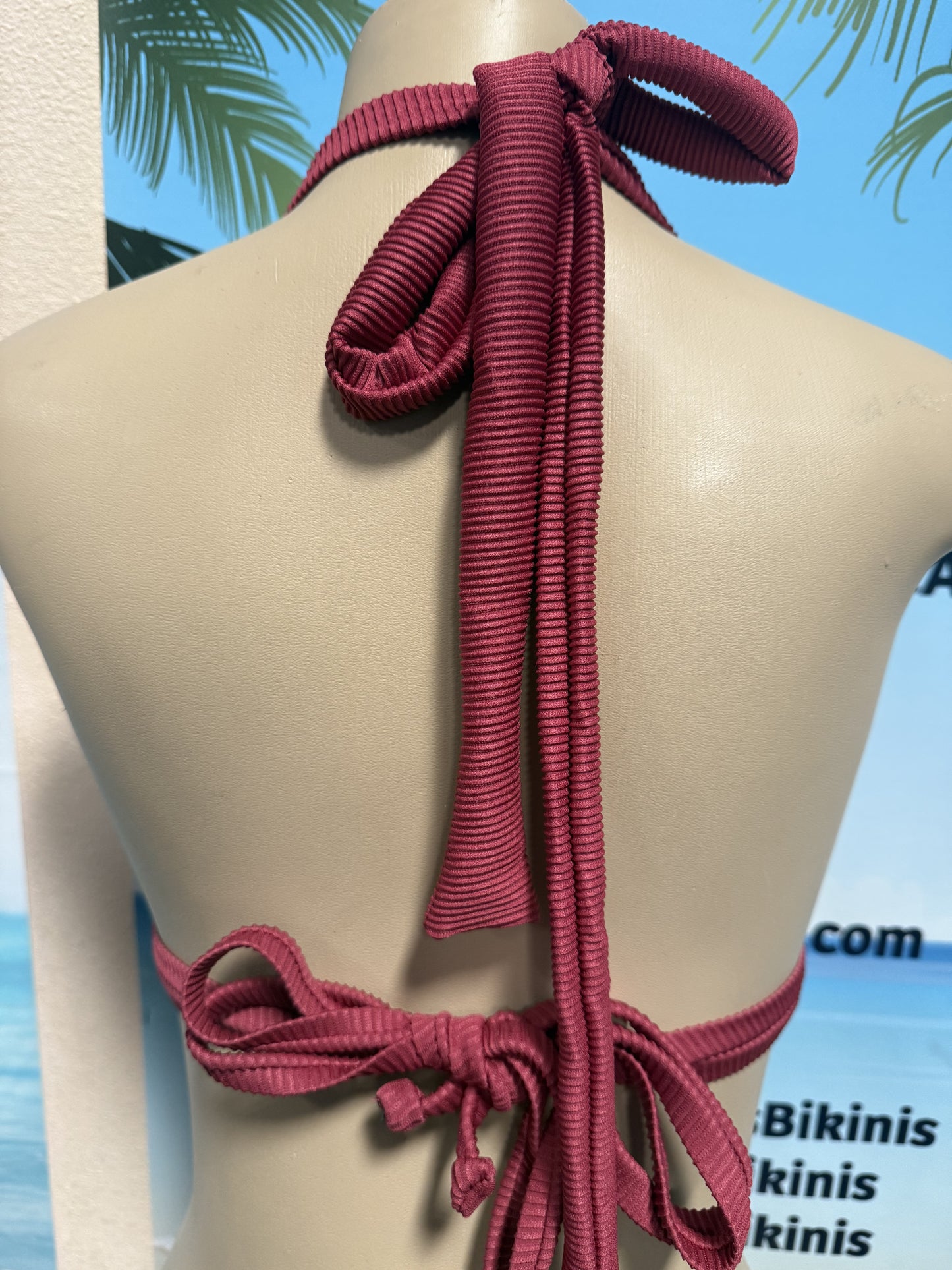Lola Double String Bikini Top Brown Berry Ribbed