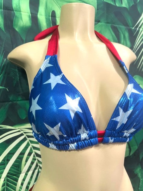 Lola Double String Bikini Top Patriotic Big Stars Metallic