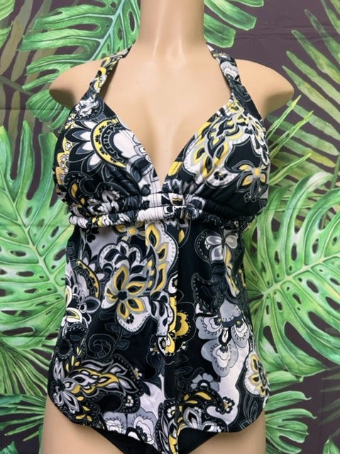 Bobbie Tankini Top Black Yellow Paisley